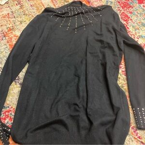 Vila Milano Womens Wool Blend Black Long Sleeve High Neck Top Shirt xl Jeweled